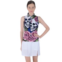 Skulls And Flowers Women s Sleeveless Polo Tee by GardenOfOphir