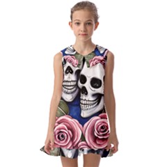 Skulls And Flowers Kids  Pilgrim Collar Ruffle Hem Dress by GardenOfOphir