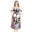 black and white rose sugar skull Shoulder Tie Bardot Midi Dress View1