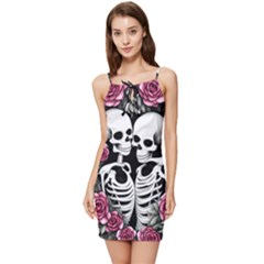 Black And White Rose Sugar Skull Summer Tie Front Dress by GardenOfOphir