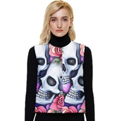 Floral Skeletons Women s Short Button Up Puffer Vest by GardenOfOphir