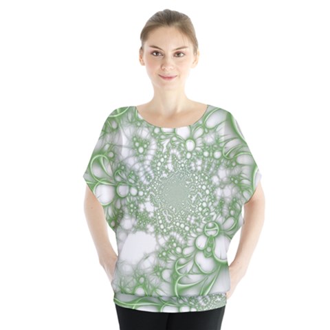 Green Abstract Fractal Background Texture Batwing Chiffon Blouse by Ravend