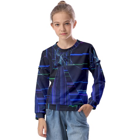 Screen Glitch Broken  Crack  Fracture  Glass Pattern Kids  Long Sleeve Tee With Frill  by Sapixe