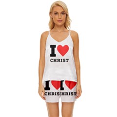 I Love Christ V-neck Satin Pajamas Set by ilovewhateva