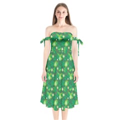 Leaf Clover Star Glitter Seamless Shoulder Tie Bardot Midi Dress by Pakemis