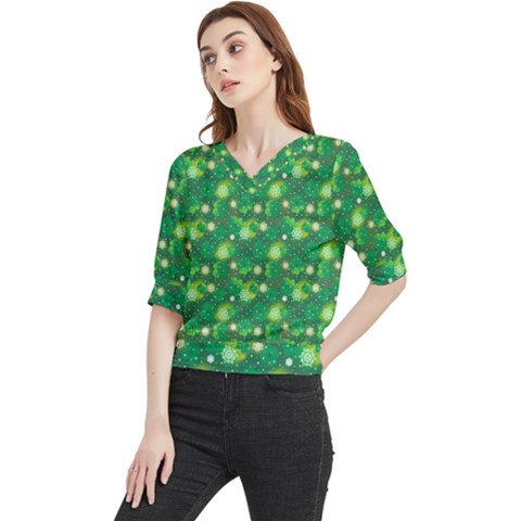 Leaf Clover Star Glitter Seamless Quarter Sleeve Blouse by Pakemis