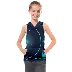 Sci Fi Computer Screen Kids  Sleeveless Hoodie by Uceng