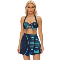 Sci Fi Computer Screen Vintage Style Bikini Top And Skirt Set  by Uceng