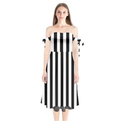 Illustration Stripes Geometric Pattern Shoulder Tie Bardot Midi Dress by Uceng