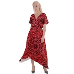 Red Wallpaper Mandala Pattern Art Cross Front Sharkbite Hem Maxi Dress