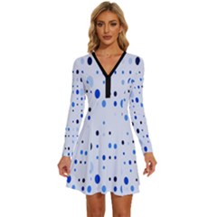 Blue Circle Pattern Long Sleeve Deep V Mini Dress  by artworkshop