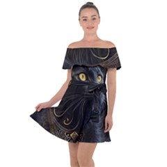 Ai Generated Cat Moon Feline Cute Off Shoulder Velour Dress by Ravend