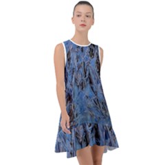 Blue Abstract Texture Print Frill Swing Dress by dflcprintsclothing