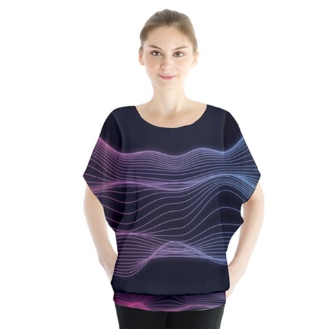 Abstract Wave Digital Design Space Energy Fractal Batwing Chiffon Blouse by Ravend