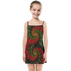 Fractal Green Red Spiral Happiness Vortex Spin Kids  Summer Sun Dress by Ravend