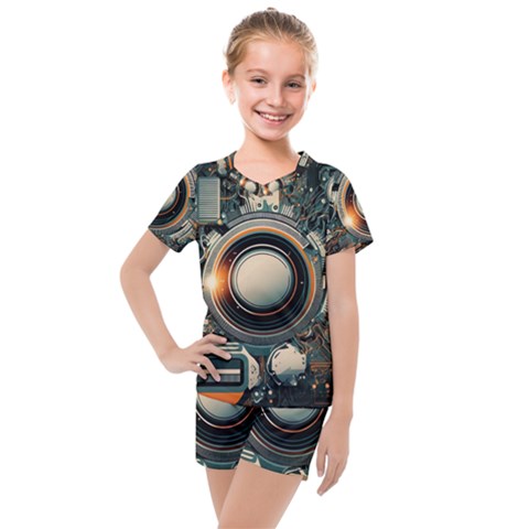 Illustrations Technology Robot Internet Processor Kids  Mesh Tee And Shorts Set by Ravend