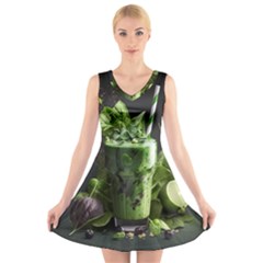 Ai Generated Drink Spinach Smooth Apple Ginger V-neck Sleeveless Dress by danenraven