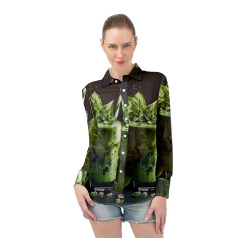 Ai Generated Drink Spinach Smooth Apple Ginger Long Sleeve Chiffon Shirt by danenraven