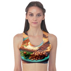 Ai Generated Breakfast Egg Beans Toast Plate Sports Bra by danenraven