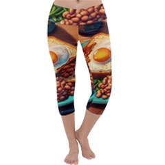 Ai Generated Breakfast Egg Beans Toast Plate Capri Yoga Leggings by danenraven