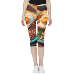 Ai Generated Breakfast Egg Beans Toast Plate Inside Out Lightweight Velour Capri Leggings  by danenraven