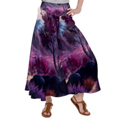 Landscape Landscape Painting Purple Purple Trees Satin Palazzo Pants by danenraven