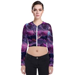 Landscape Landscape Painting Purple Purple Trees Long Sleeve Zip Up Bomber Jacket by danenraven