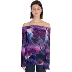 Landscape Landscape Painting Purple Purple Trees Off Shoulder Long Sleeve Top by danenraven