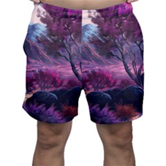 Landscape Landscape Painting Purple Purple Trees Men s Shorts by danenraven