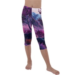 Landscape Landscape Painting Purple Purple Trees Kids  Lightweight Velour Capri Leggings  by danenraven