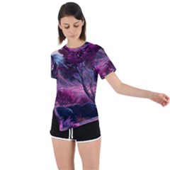 Landscape Landscape Painting Purple Purple Trees Asymmetrical Short Sleeve Sports Tee by danenraven