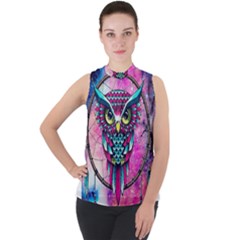 Owl Dreamcatcher Mock Neck Chiffon Sleeveless Top by Jancukart