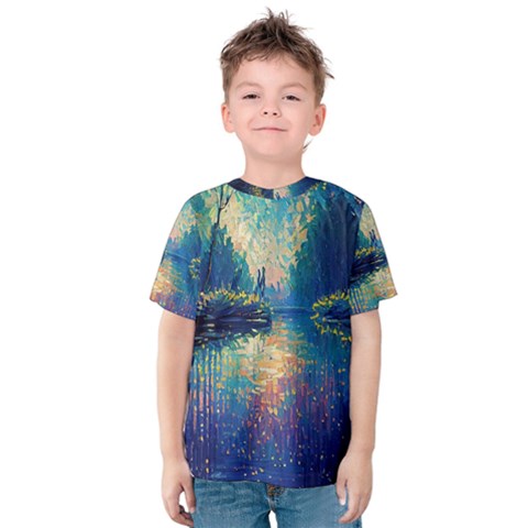 Oil Painting Night Scenery Fantasy Kids  Cotton Tee by Ravend