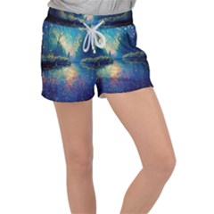 Oil Painting Night Scenery Fantasy Velour Lounge Shorts by Ravend