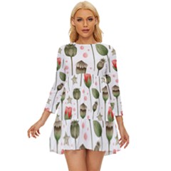 Poppies Red Poppies Red Flowers Long Sleeve Babydoll Dress by Ravend