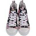 Boho Black Pink Flowers Watercolor VI Women s Mid-Top Canvas Sneakers View1