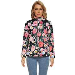 Charming Watercolor Flowers Women s Puffer Bubble Jacket Coat by GardenOfOphir