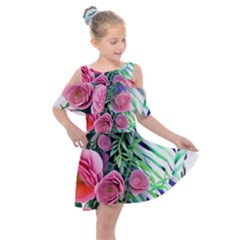 Adorned Watercolor Flowers Kids  Shoulder Cutout Chiffon Dress by GardenOfOphir