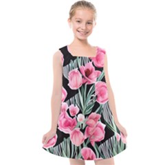 Expressive Watercolor Flowers Botanical Foliage Kids  Cross Back Dress by GardenOfOphir