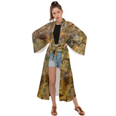 Rusty Orange Abstract Surface Maxi Kimono by dflcprintsclothing