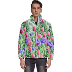 Exquisite Watercolor Flowers Men s Puffer Bubble Jacket Coat by GardenOfOphir