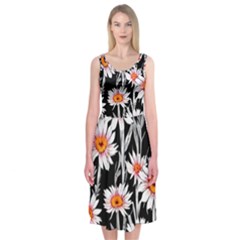 Dazzling Watercolor Flowers Midi Sleeveless Dress by GardenOfOphir