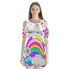 Rainbow Fun Cute Minimal Doodle Drawing Art Shoulder Cutout Velvet One Piece by Ravend