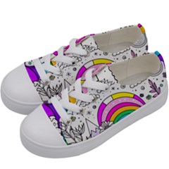 Rainbow Fun Cute Minimal Doodle Drawing Art Kids  Low Top Canvas Sneakers by Ravend