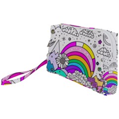 Rainbow Fun Cute Minimal Doodle Drawing Art Wristlet Pouch Bag (small) by Ravend