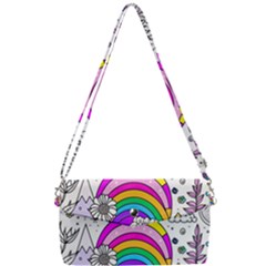 Rainbow Fun Cute Minimal Doodle Drawing Art Removable Strap Clutch Bag by Ravend