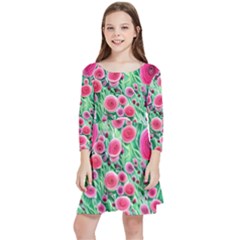 Bounty Of Brilliant Blooming Blossoms Kids  Quarter Sleeve Skater Dress by GardenOfOphir