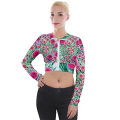 Bounty Of Brilliant Blooming Blossoms Long Sleeve Cropped Velvet Jacket by GardenOfOphir