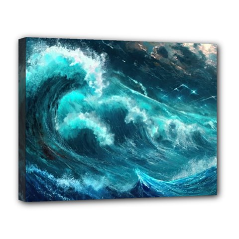 Thunderstorm Tsunami Tidal Wave Ocean Waves Sea Canvas 14  X 11  (stretched) by Ravend