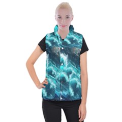 Thunderstorm Tsunami Tidal Wave Ocean Waves Sea Women s Button Up Vest by Ravend